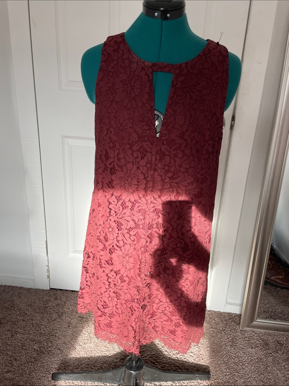 Aakaa Lace-Trim Burgundy Slip Dress